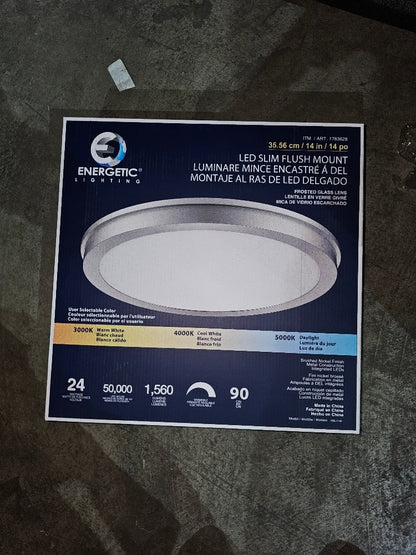 Energetic 14” Slim LED Flush Mount Light Fixture, Brushed Nickel