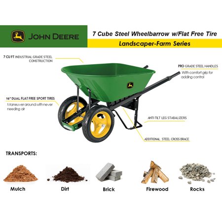 John Deere 7 cu ft. Green Steel Wheelbarrow