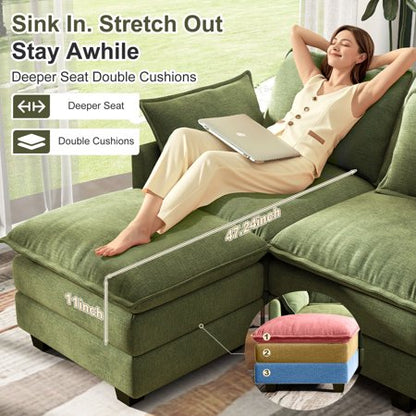 BedLuxury 106" Green U-Shaped Sectional Sofa