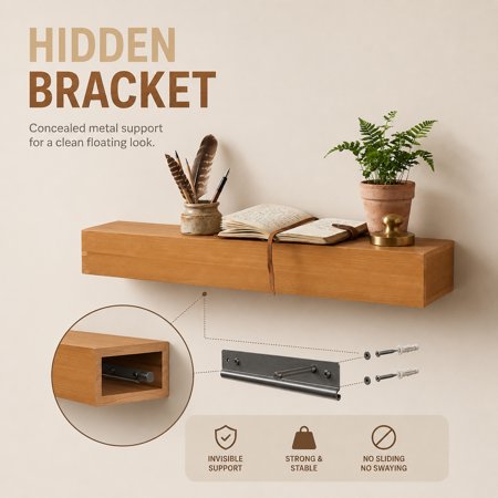 48 Inch Fir Wood Mantel Shelf, Wall Mounted