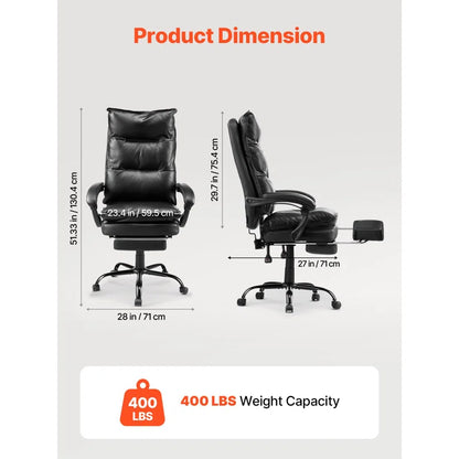 Executive Office Chair with Footrest, 400Lb