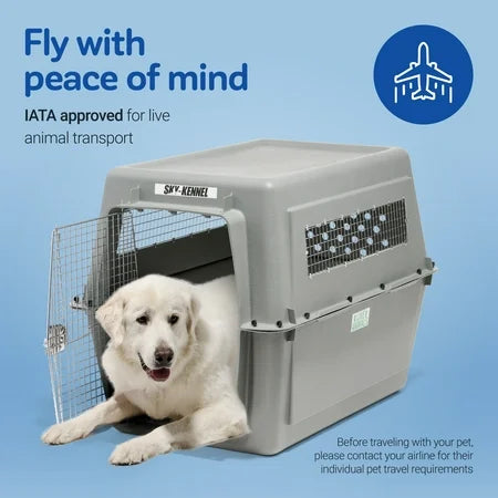 Petmate Sky Kennel IATA Airline Friendly Dog Crate Plastic Travel Pet Carrier, Jumbo XXL 48 for Dogs 90-125 lb, Gray