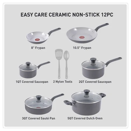 T-fal Easy Care Non-Stick Cookware Set, 12 Pc