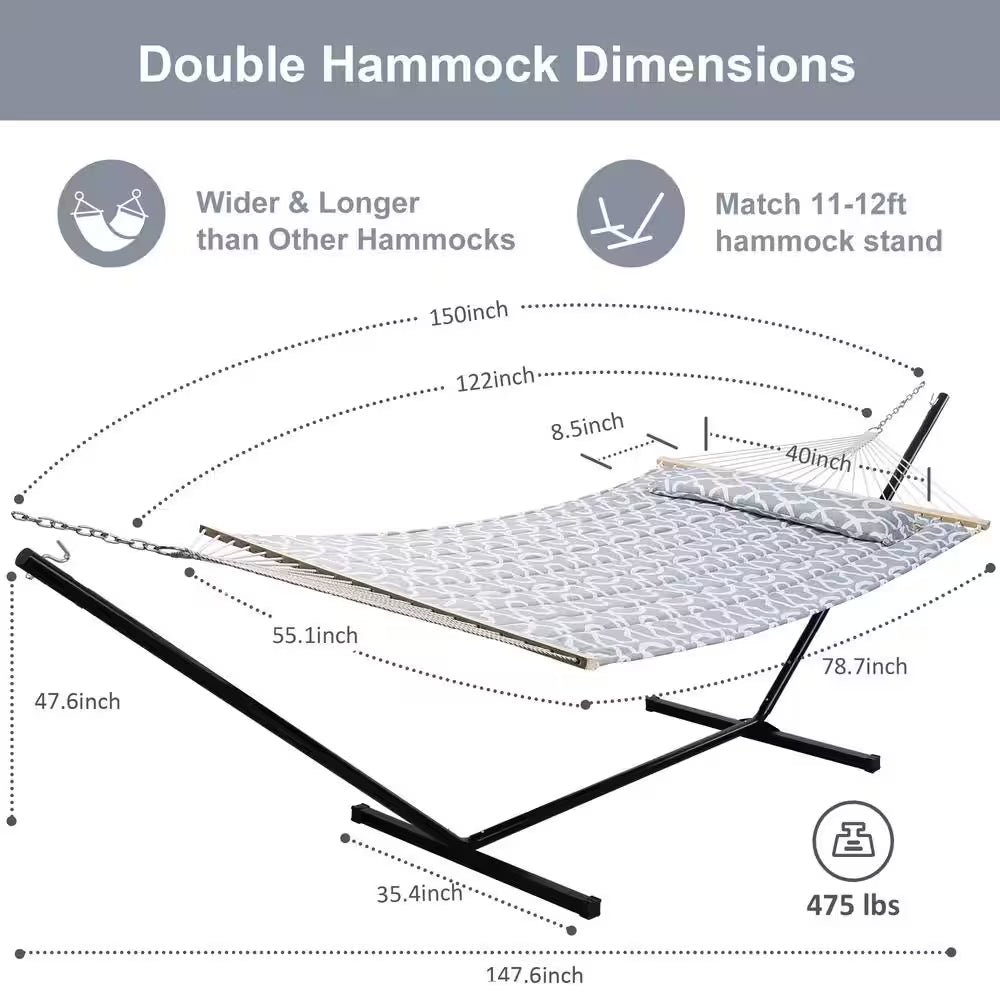 12 ft Hammock with Stand & Pillow (Grey)