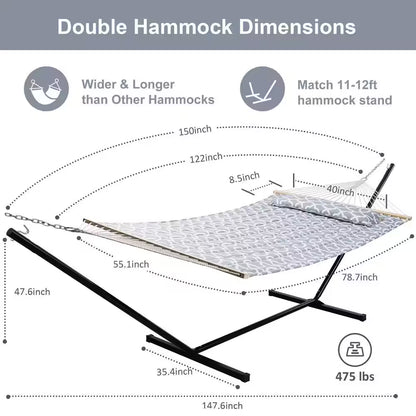 12 ft Hammock with Stand & Pillow (Grey)
