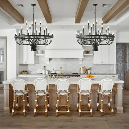 Black Chandelier 24 Light, Modern Farmhouse Chandelier for Dining Room, Round Industrial Candle Chandeliers Light, Wagon Wheel Chandelier 39.3 3-Tier for Hallway, Living Room, Foyer