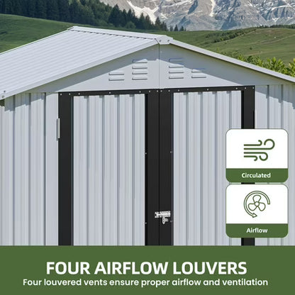 Uforic 6x4ft Metal Outdoor Shed, Lockable, White