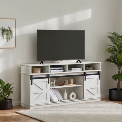 MAYEERTY 65” TV Stand with Sliding Door, White