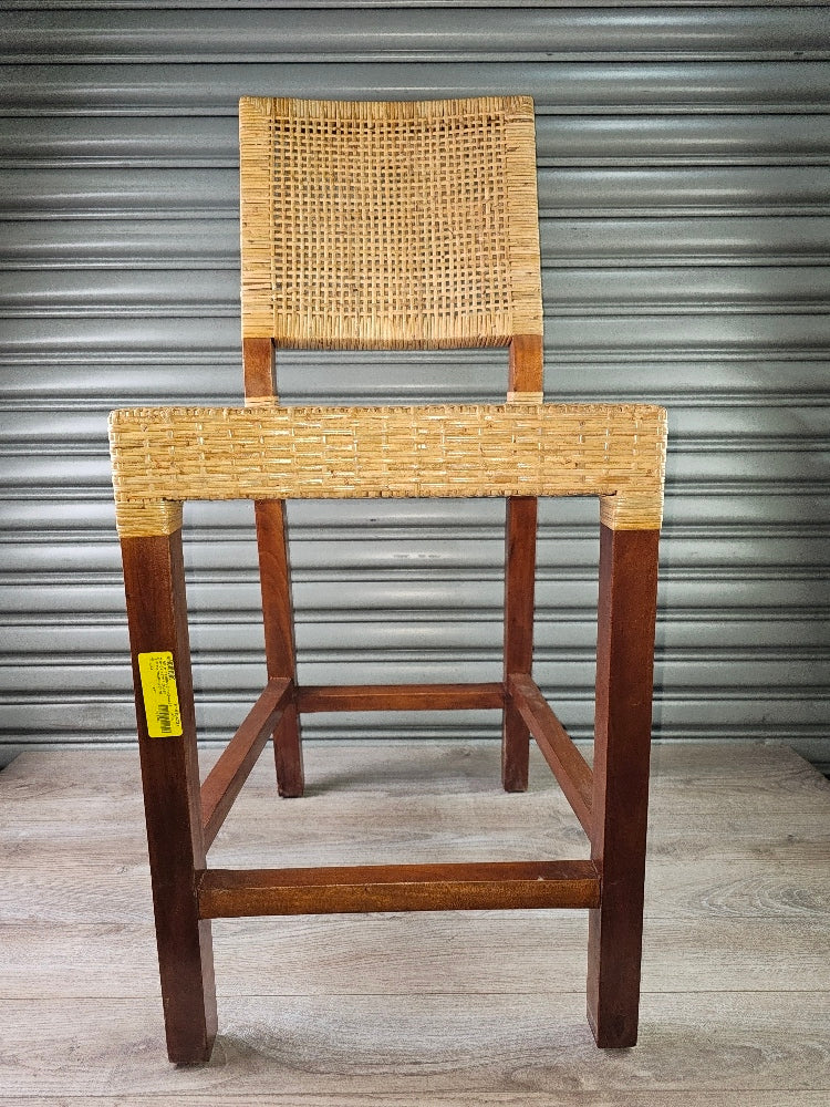 Baxton Studio Lesia Modern Bohemian Natural Brown Rattan and Walnut Brown Finished Wood Counter Stool