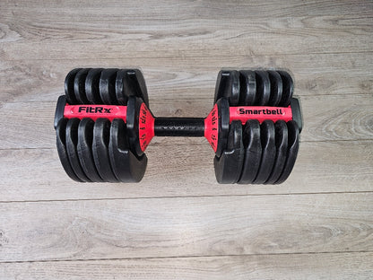 FitRx Adjustable Dumbbells, 52.5lb SmartBell Dumbbell Set with Quick-Select Weights for Home Gym