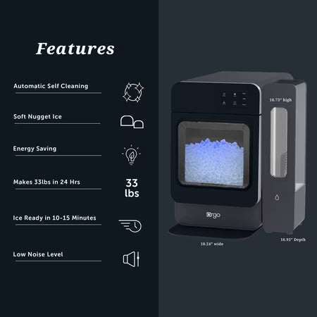 Orgo Sonic Countertop Ice Maker - Nugget Black