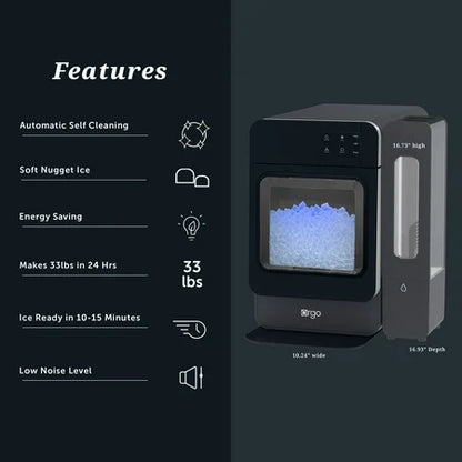 Orgo Products The Sonic Countertop Ice Maker, Nugget Ice Type, Black