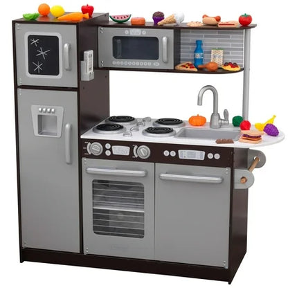 NEW KidsKraft Uptown Wooden 30-Piece Play Kitchen for Kids, Black and Silver