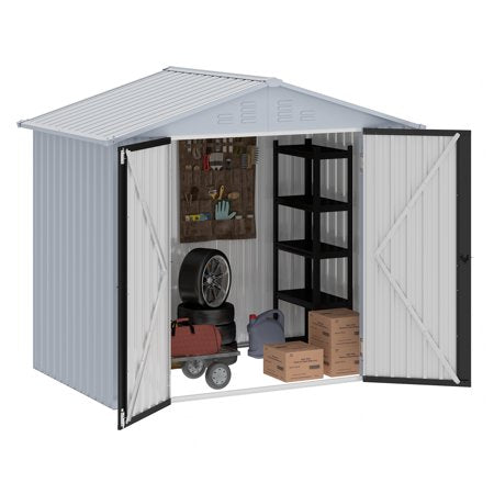 Uforic 6x4ft Metal Outdoor Shed, Lockable, White