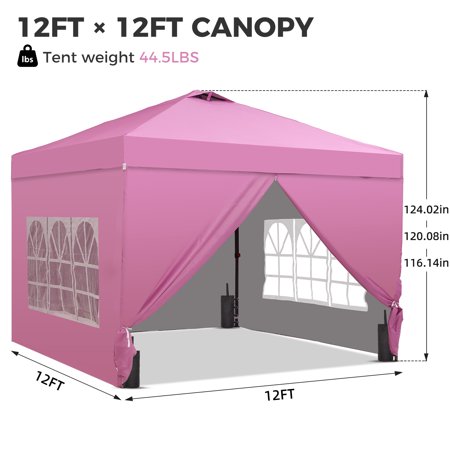 Ainfox 12x12 Pop Up Canopy Tent, 4 Walls, Pink