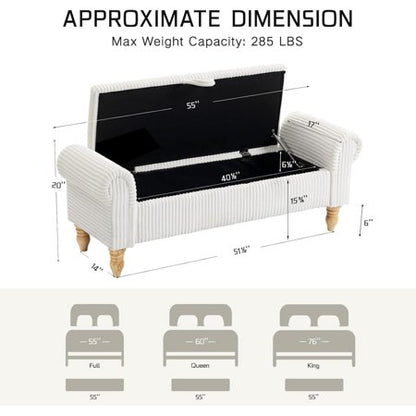 51.5" Storage Ottoman Bench, End-of-Bed Storage