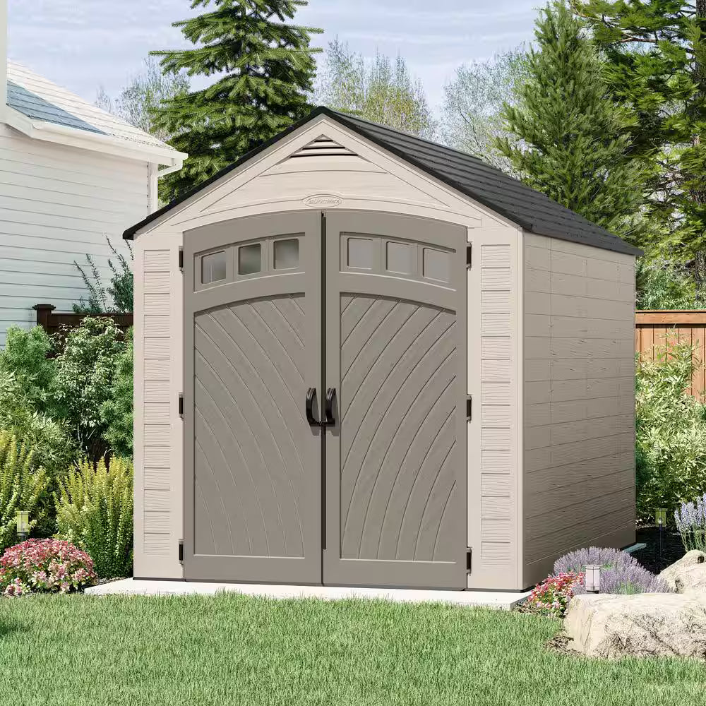 Vista 7 ft. W x 10 ft. D Plastic Resin Storage Shed with Floor (74 sq. ft.) in Colonnade (Beige)