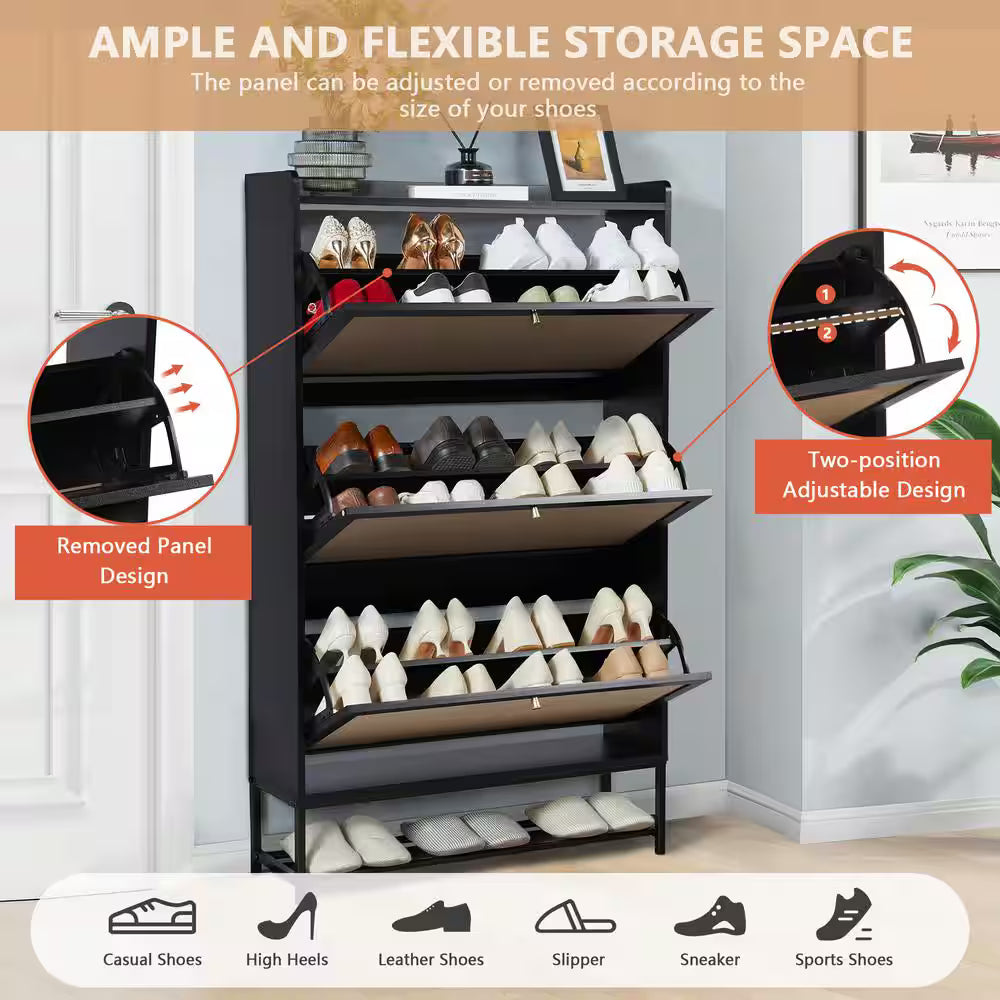 Black Wooden Shoe Storage Cabinet with Drawer
