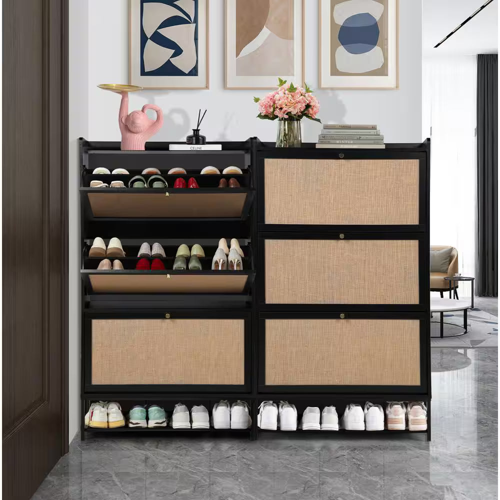 Black Wooden Shoe Storage Cabinet with Drawer