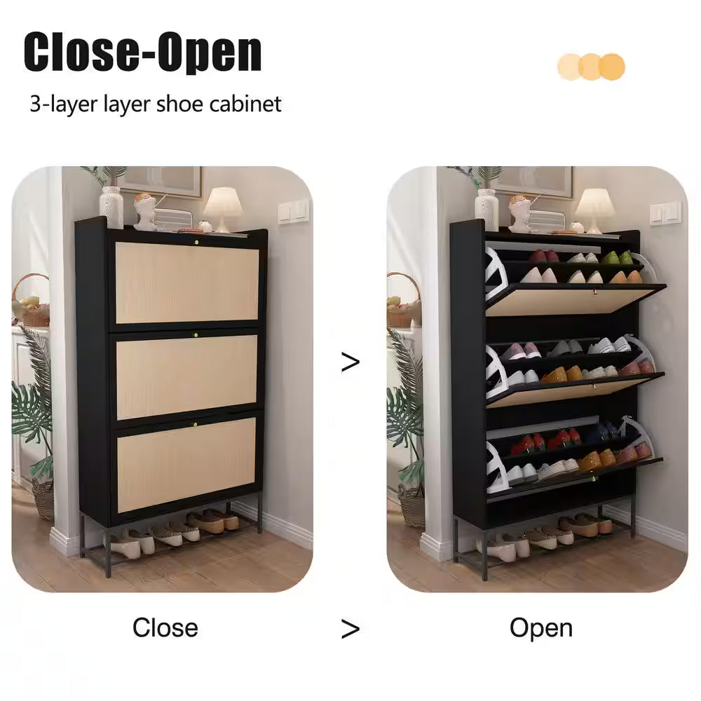 Black Wooden Shoe Storage Cabinet with Drawer