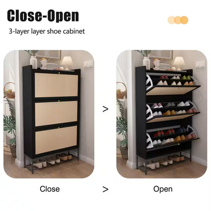 Black Wooden Shoe Storage Cabinet with Drawer