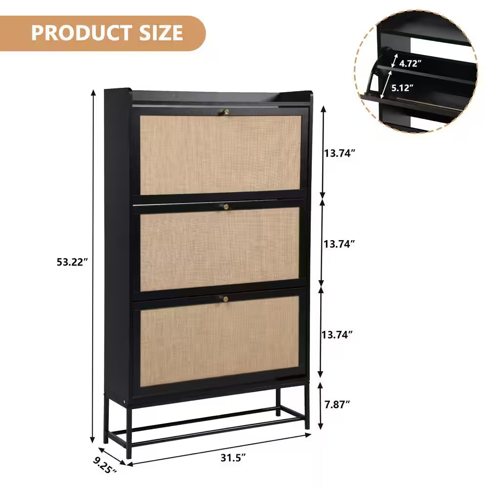 Black Wooden Shoe Storage Cabinet with Drawer