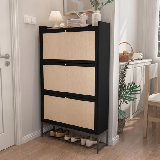 Black Wooden Shoe Storage Cabinet with Drawer