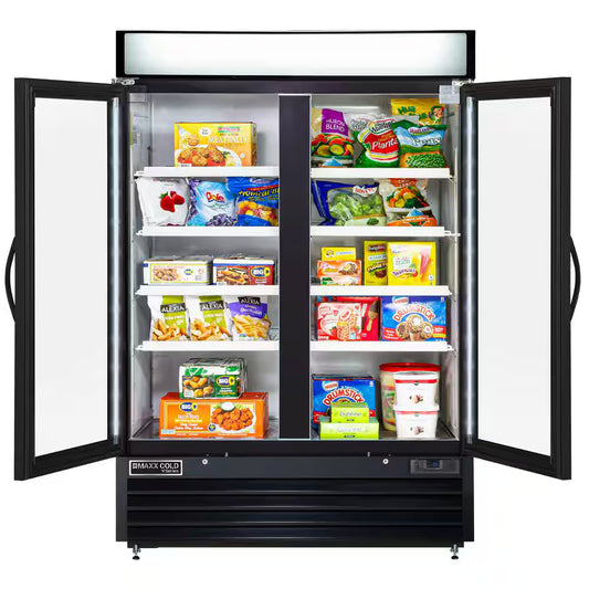 V-Series 54 in. 48 cu. ft. Freezer Manual Defrost Upright Freezer in Black Double Glass Door Ice Merchandiser