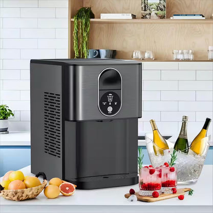 10.63 in. 44 lbs. Countertop or Portable Nugget/Pebble Ice Maker in Stainless Steel Black