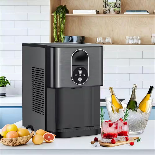 10.63 in. 44 lbs. Countertop or Portable Nugget/Pebble Ice Maker in Stainless Steel Black