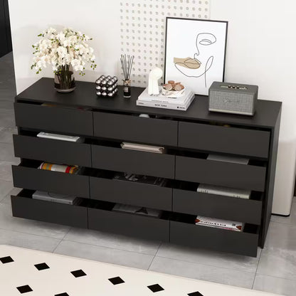 Black 12-Drawer Dresser, 63W x 32H