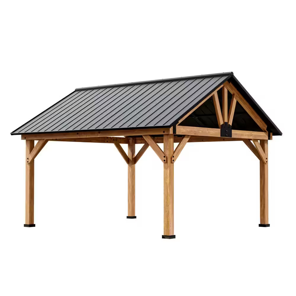 Cedar Wood Outdoor Patio Gazebo with Steel Roof
