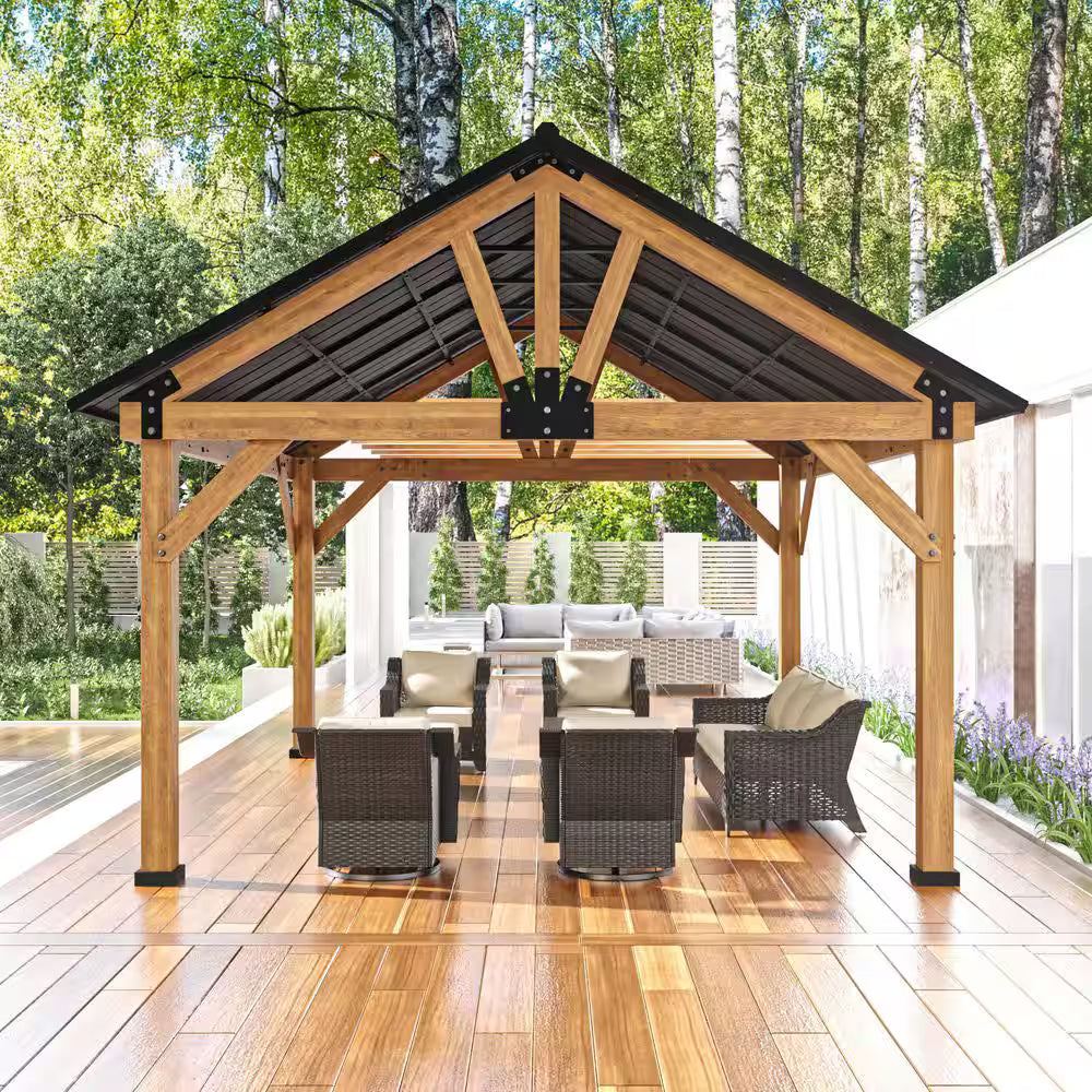 Cedar Wood Outdoor Patio Gazebo with Steel Roof