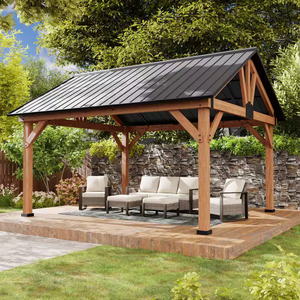 Cedar Wood Outdoor Patio Gazebo with Steel Roof
