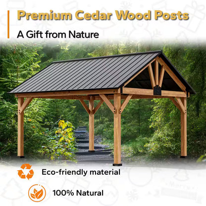 Cedar Wood Outdoor Patio Gazebo with Steel Roof