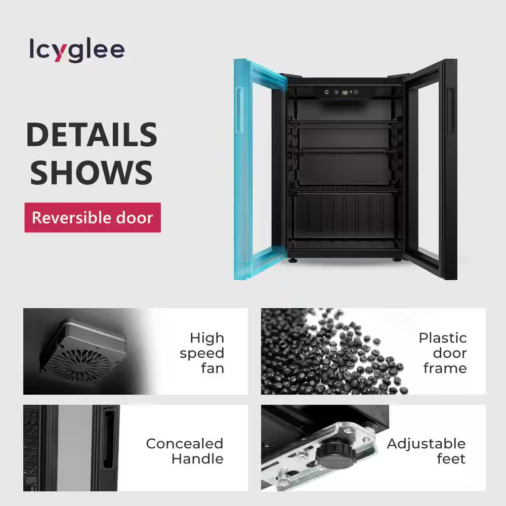 17.5 in. Single Zone 100-Cans Freestanding/Countertop Beverage and Wine Cooler Fridge in Black, Reversible Door