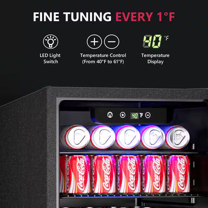 17.5 in. Single Zone 100-Cans Freestanding/Countertop Beverage and Wine Cooler Fridge in Black, Reversible Door