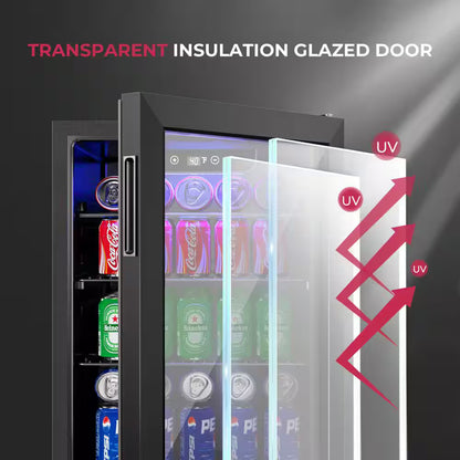 17.5 in. Single Zone 100-Cans Freestanding/Countertop Beverage and Wine Cooler Fridge in Black, Reversible Door
