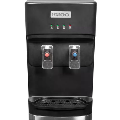 3 or 5 Gal. Bottom Load Water Dispenser Black and Stainless Steel with Hot and Cold Water Functions