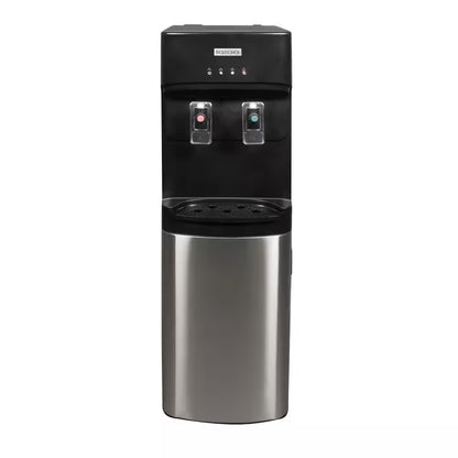3 or 5 Gal. Bottom Load Water Dispenser Black and Stainless Steel with Hot and Cold Water Functions