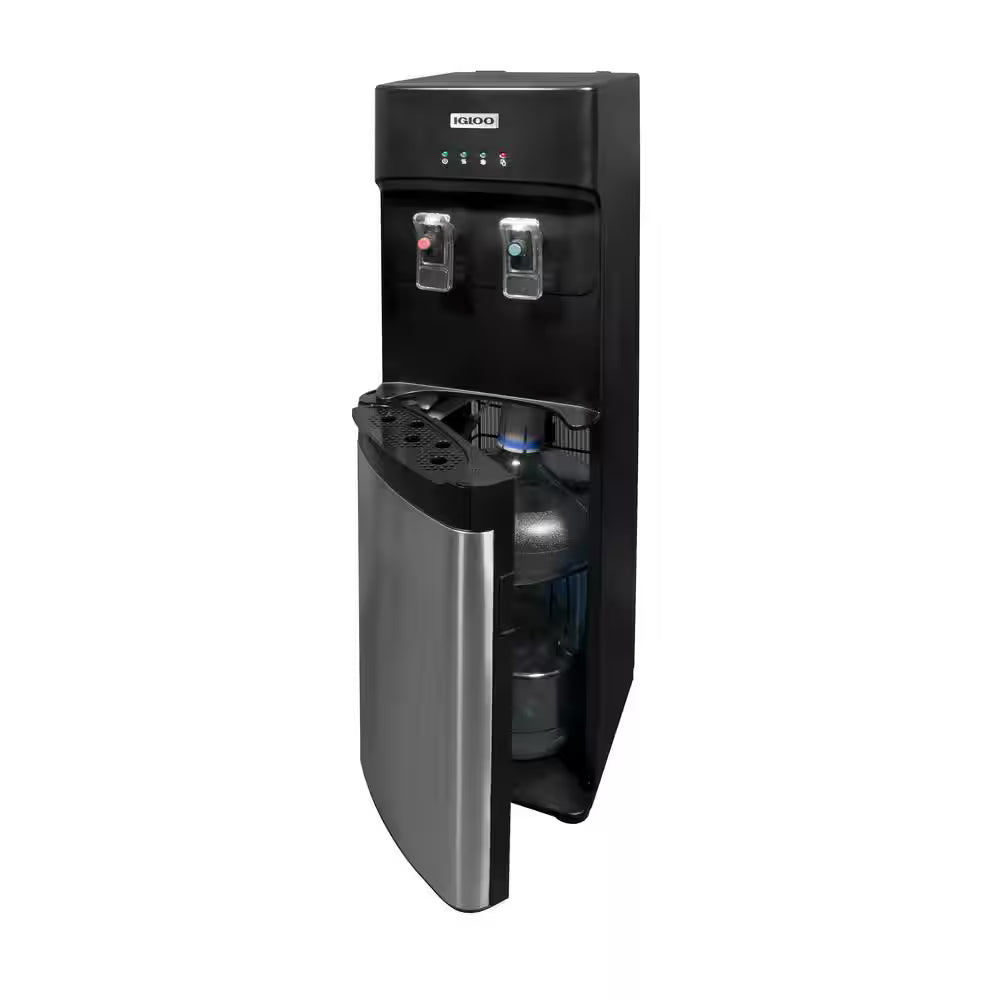 3 or 5 Gal. Bottom Load Water Dispenser Black and Stainless Steel with Hot and Cold Water Functions