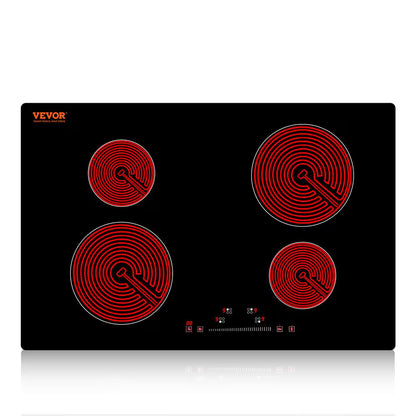 Built in Electric Stove Top 24 in. 4 Burners Glass Radiant Cooktop with Sensor Touch Control, Timer and Child Lock,Black