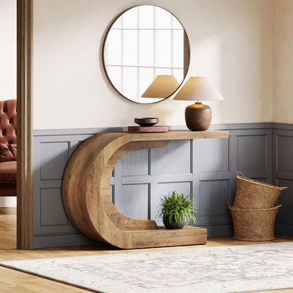 Turrella 43.3 in Brown Half-Circle Wood Console
