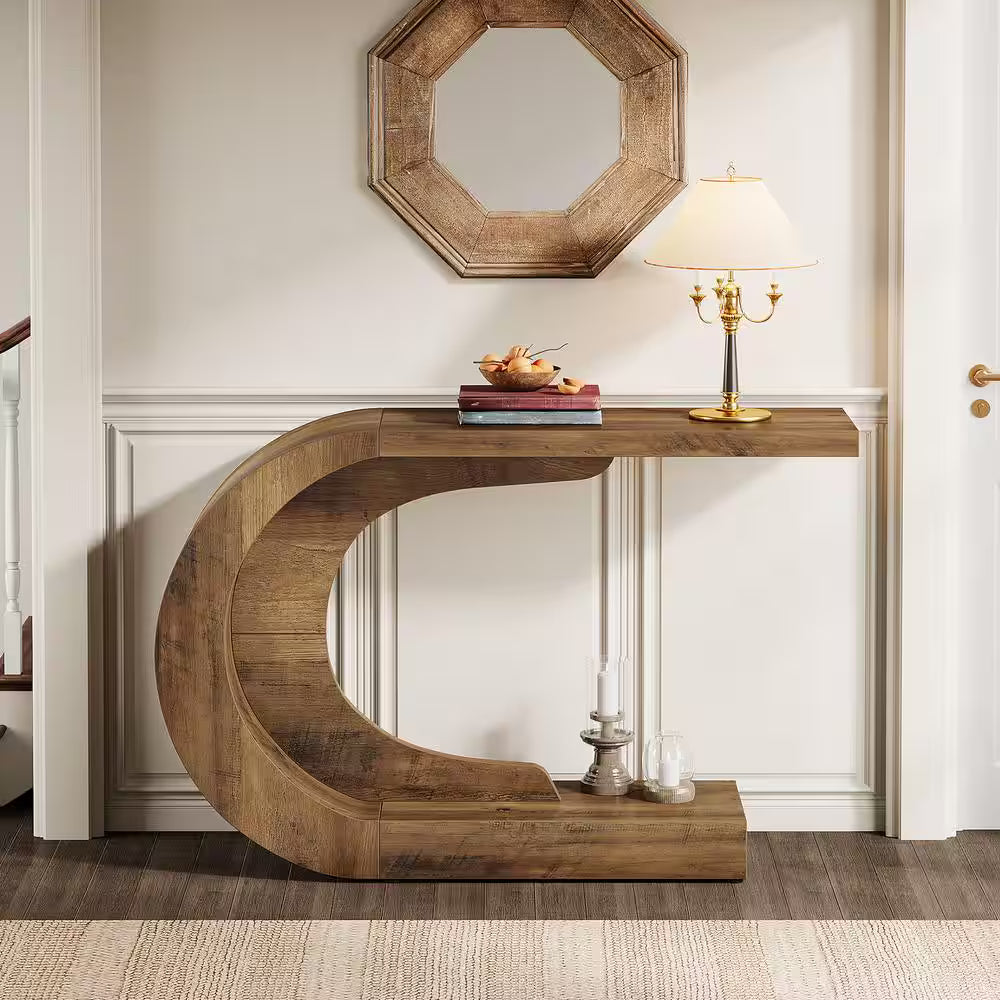 Turrella 43.3 in Brown Half-Circle Wood Console