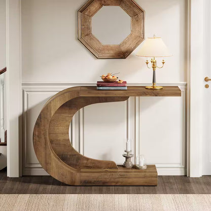 Turrella 43.3 in Brown Half-Circle Wood Console