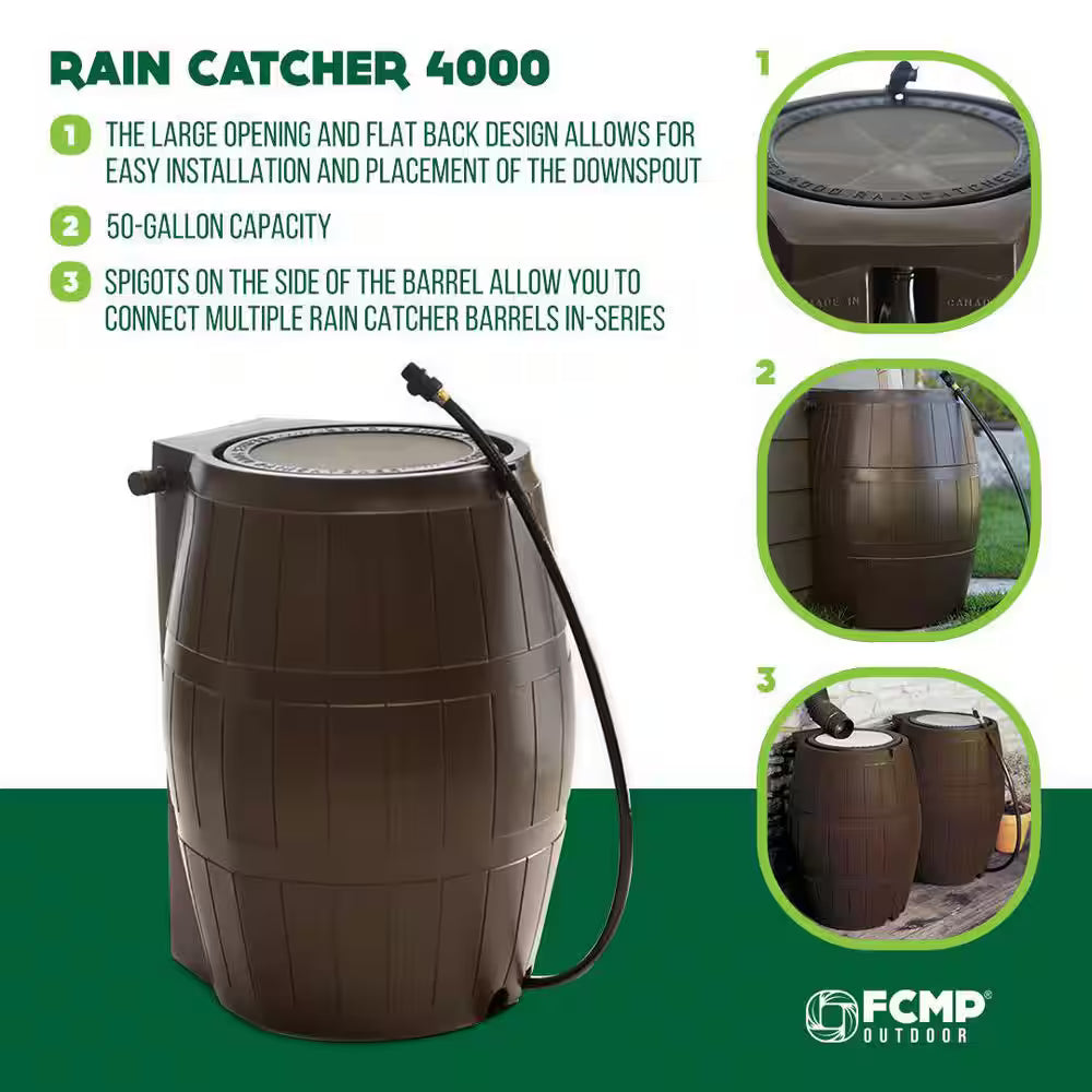 Rain Catcher 50 Gal. Brown RC 4000 Rain Barrel