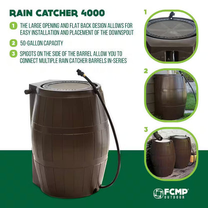 Rain Catcher 50 Gal. Brown RC 4000 Rain Barrel