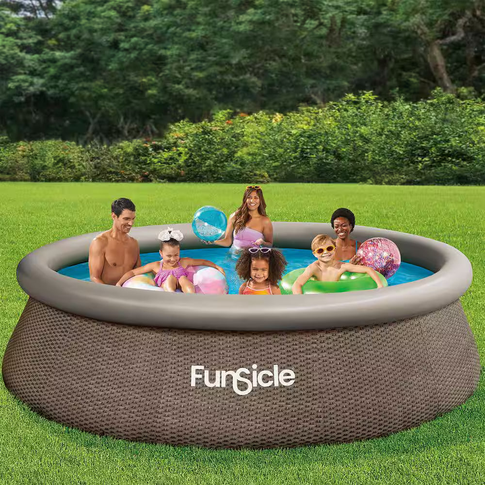 NEW Funsicle QuickSet Ring Top Designer 12 ft. Round 36 in. Deep Inflatable Pool, Brown Basketweave