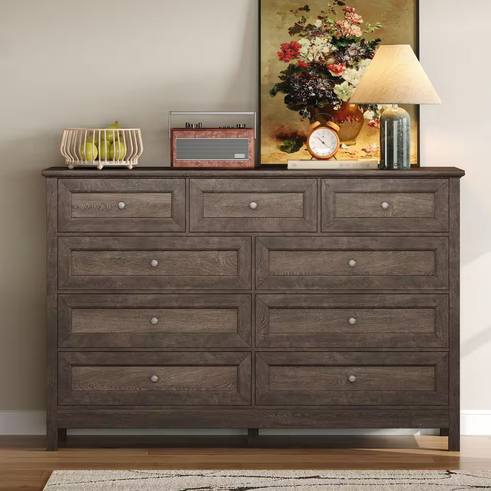 Brown 55.04 in. W Makeup Vanity with 9 Drawers