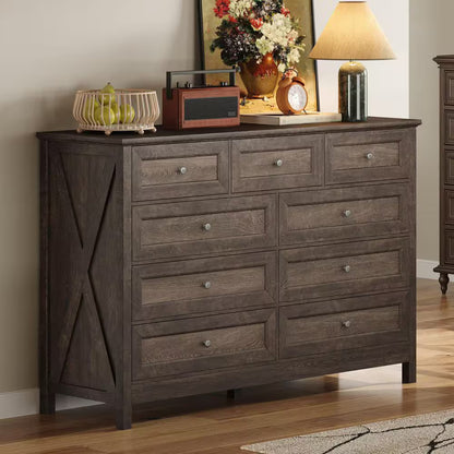 Brown 55.04 in. W Makeup Vanity with 9 Drawers